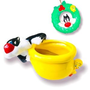 VTG Sylvester & Tweety Bird Ornament AND Planter